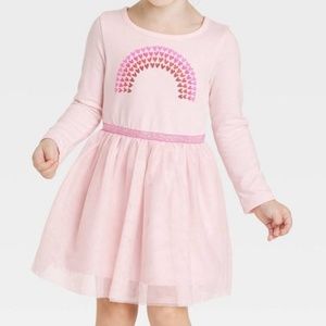 Toddler Girls' Cat & Jack Pink Heart Rainbow Tulle Dress 12m or 18m NWT